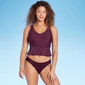 NWT Kona Sol Women's Medium Coverage Tab Hipster Bikini Bottom Royal Burgundy L